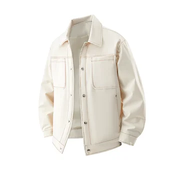 Giacca da baseball da motociclista stile americano Cappotto in pelle lavata Giacca da pilota da uomo con colletto ampio 1