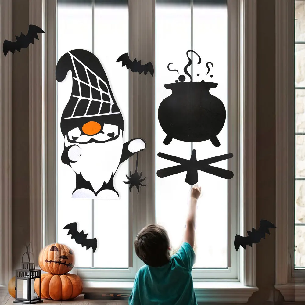 Description Picture 5 of itemHalloween House Decorations,DIY Door Stickers,Devil Witch Hat Felt Window Stickers, Halloween Party Door Stickers