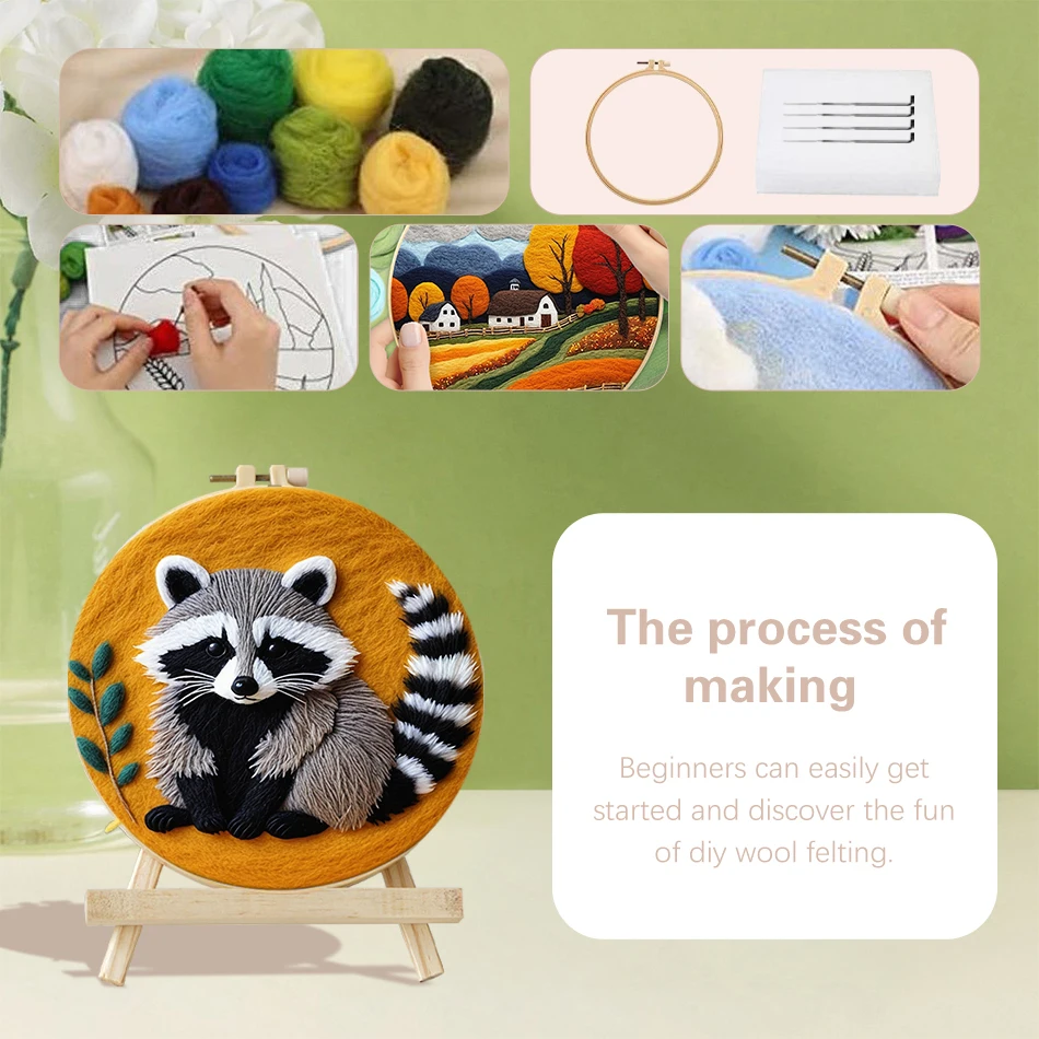 CHENISTORY Frame With Painting DIY Felting Wool Embroidery Kit Animal Painting Needle Wool Handcraft For Beginner Gift 20x20cm