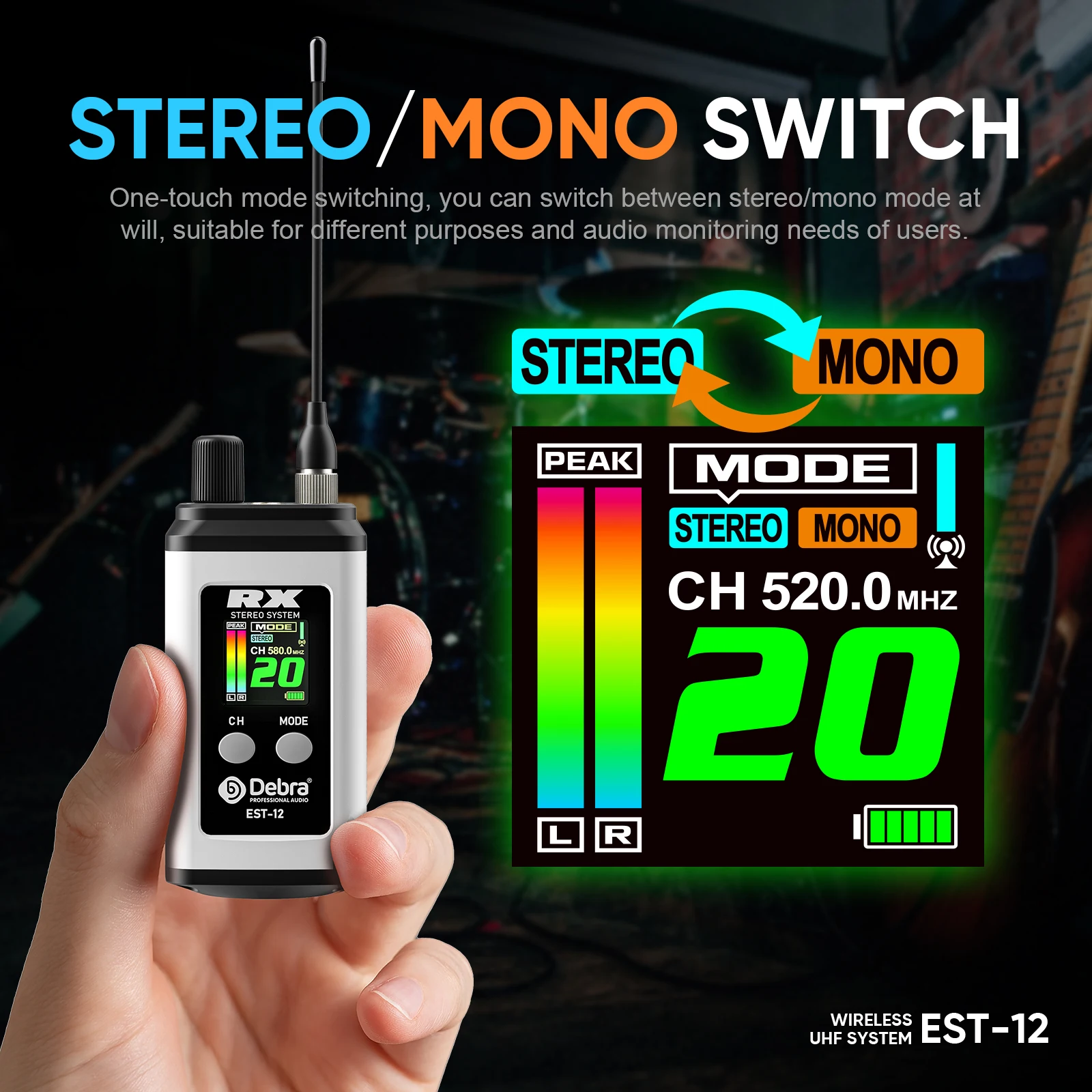 Debra EST-12 UHF Stereo Dual-channel IEM Protable Wireless In-Ear Monitor System