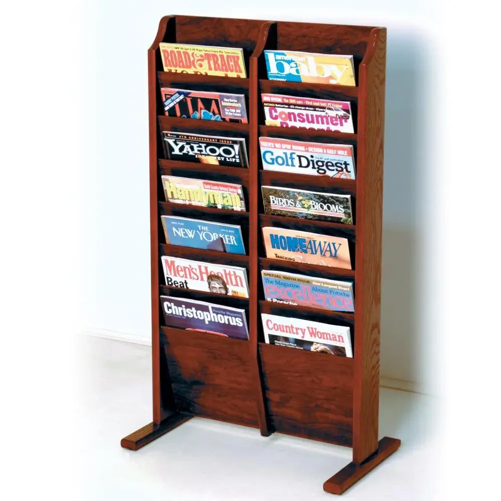 Mahogany Freestanding Magazine Rack 14 Pockets USA  Wood Display 12x22x37 3