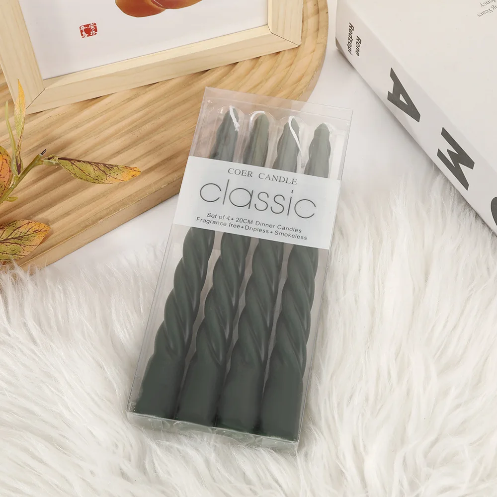 4pcs 20cm Plain Twisted Ribbed Candles - Elegant Home Party Holiday Decor, Table Centerpiece Candles