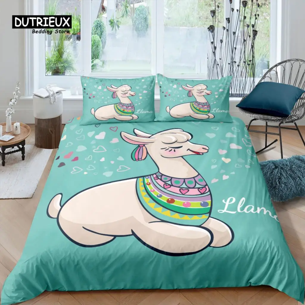 

Home Living Luxury 3D Cartoon Alpaca Bedding Set Sheep Duvet Cover Pillowcase Queen and King EU/US/AU/UK Size Comforter Bedding