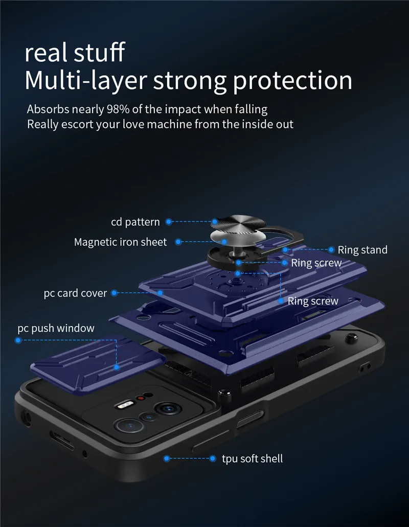 Shockproof Armor Case For Xiaomi Redmi 10 9A 9C 9T Note 8 9 Pro 9s Mi 11T POCO X3 NFC F3 Magnetic Holder Card Slot Bracket Cover
