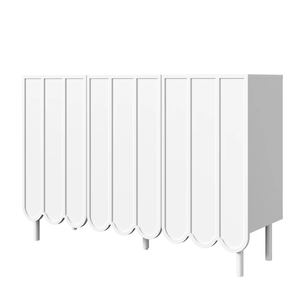 Modernes weißes Sideboard mit Wellpappentüren, grifffrei, verstellbare Regale, Stauraum für Wohnzimmer, Flur, Esszimmer – Detail 20