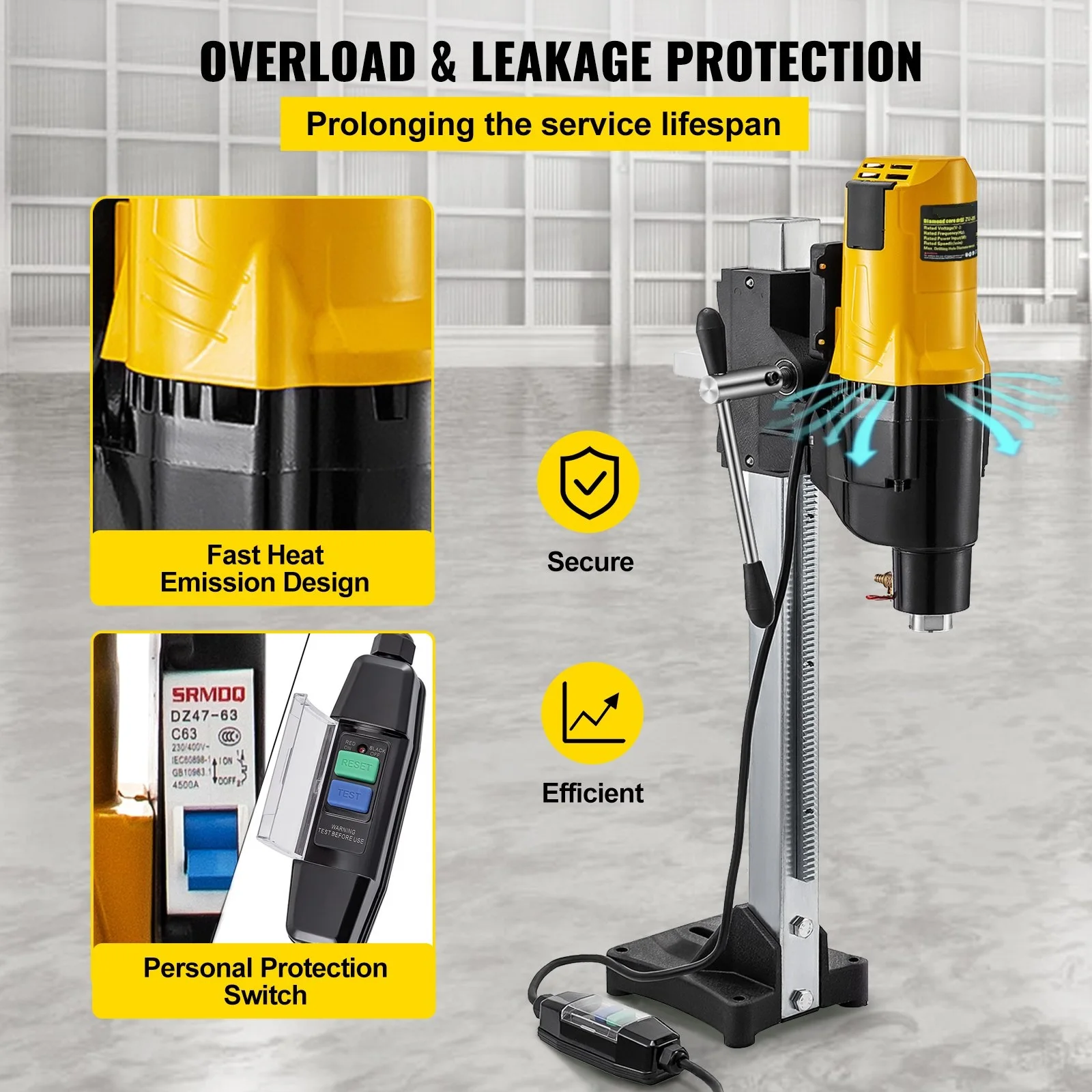 ダイヤモンドコア ダイヤモンドコアドリル,4450w,ドライ/ウェット,可変速度,ドリル