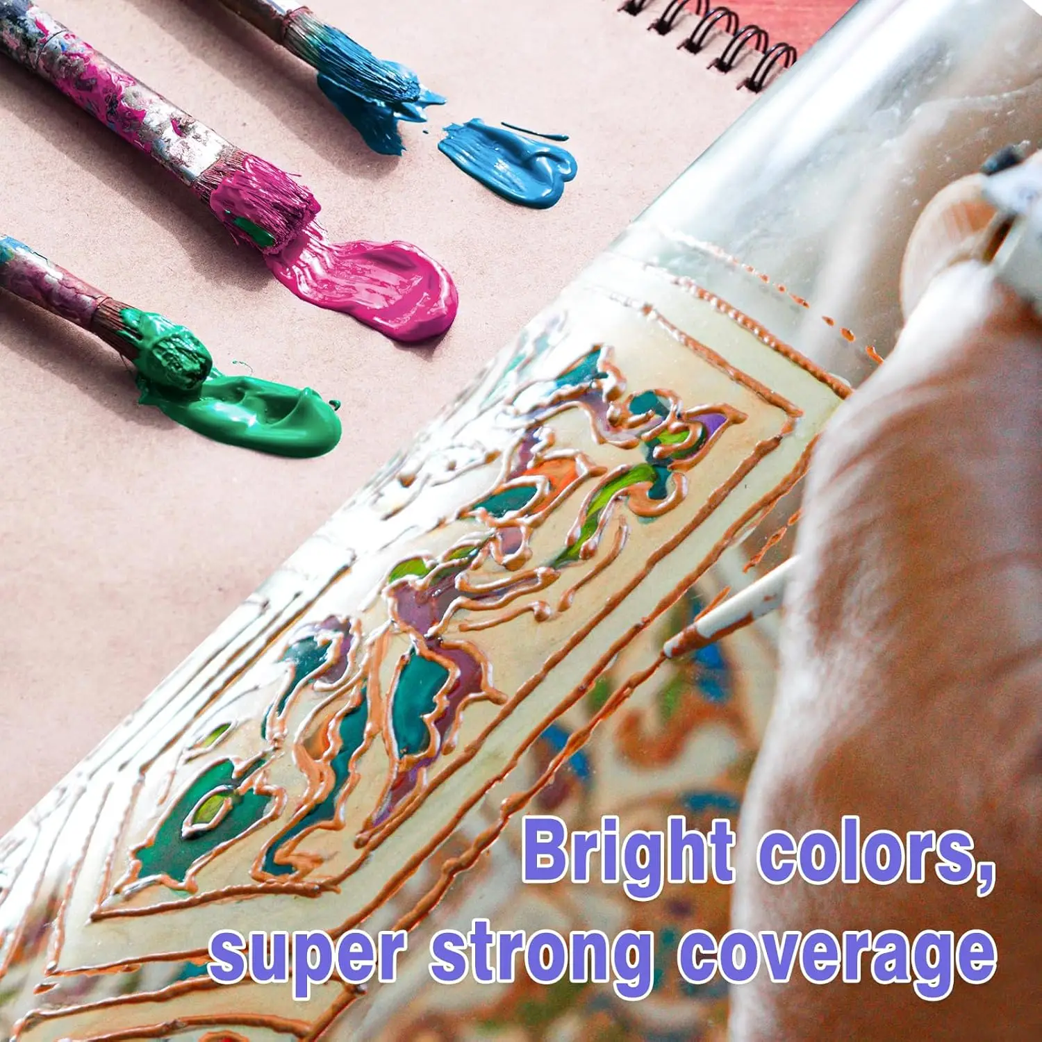 Acrylic Glass Paint Set with 6 Brushes, 1 Palette, 12/24 Colors 12ml,Stain Glass Paints for Wine Glass, Waterproof Acrylic Paint 2