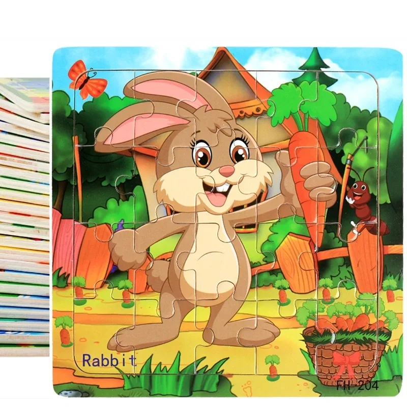 20 Piece Wooden Puzzle 3D Cartoon Animal Cognitive Early Educational Montessori Toys Jigsaw Puzzle for Kids Baby 1 2 3 Years