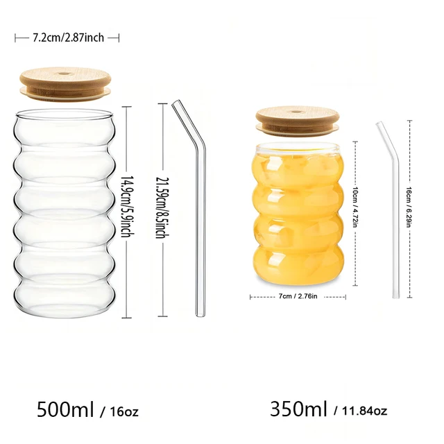 1/2pcs Beverage Glasses With Straws Glass Cups clear Ripple Drinking Glasses for Juice Beer Wine Champagne Cocktail 350/500ml - Imagen 6