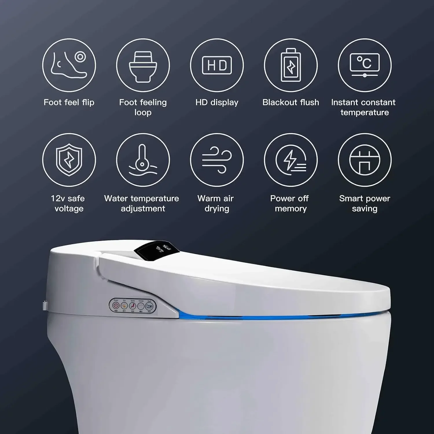 Smart Toilet One Piece Bidet Toilet for Bathrooms Toilet with Warm Water Sprayer & Dryer Foot Sensor Operation Heated Bidet Seat 6