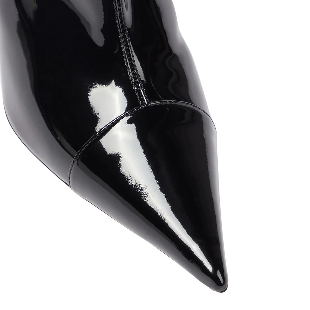 Winter New European and American Large Size Pure Black Sexy Pointed High Heel Women's Mid Length Boots Foreign Trade Source