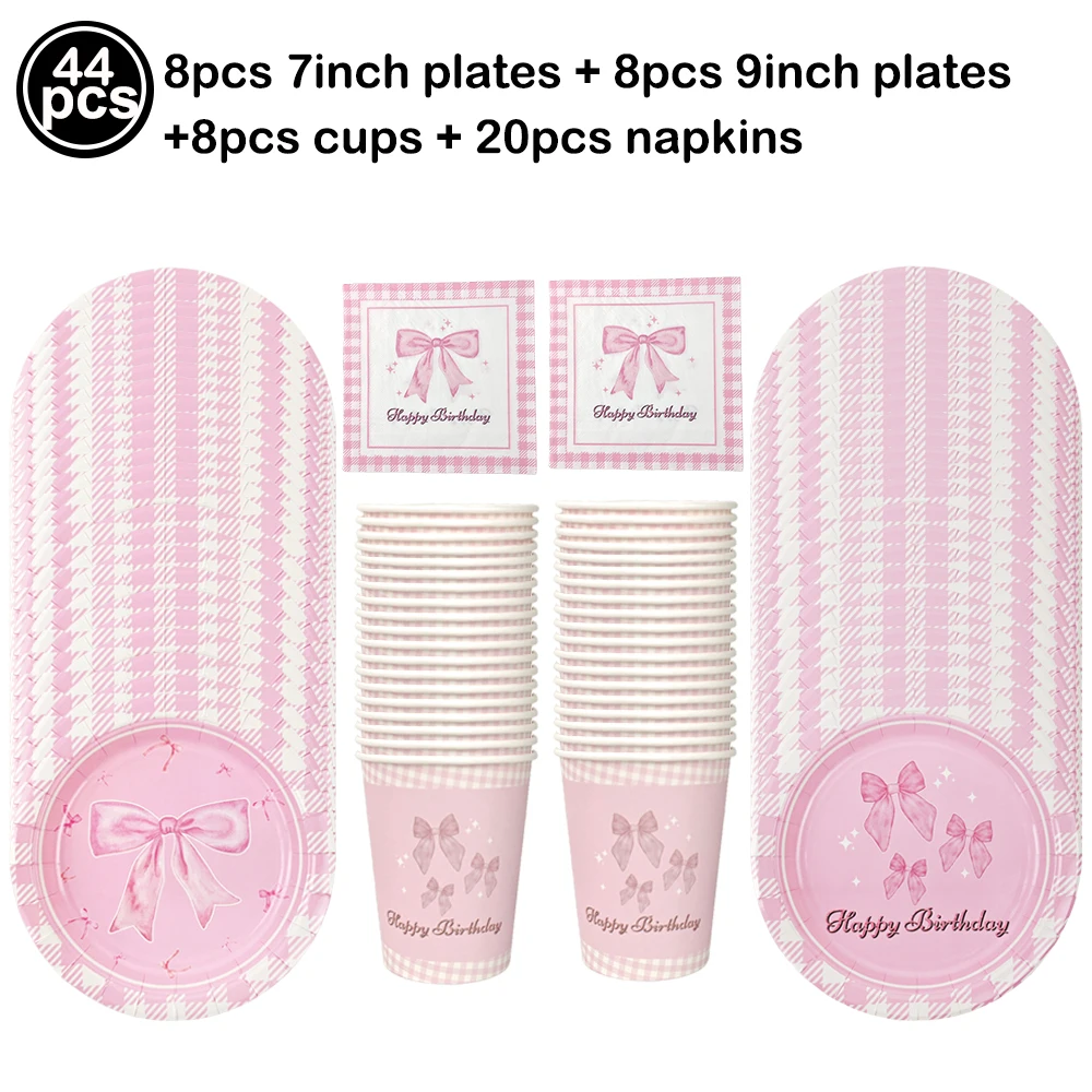 Pink Bow Party Supplies: Elegant Disposable Tableware Set