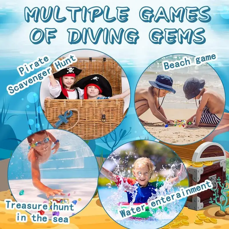 Pool Diving Gems Toys Colorful Diamonds Set With Big Treasure Chests Box Underwater Gems Dive Throw Toy Training Set For Summer treasure hunt toys