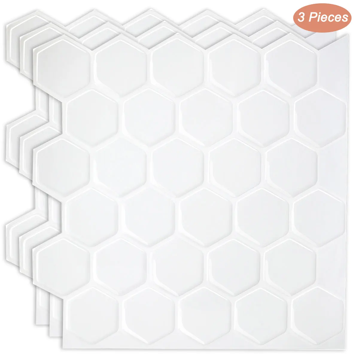 

3 Sheets Wostick Hexagon 3D Wall Sticker Peel and Stick Backsplash Tile for Kitchen Wall Bathroom Living Room