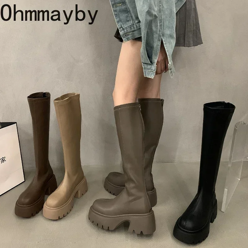 New back zip-up thick bottom stylish boots