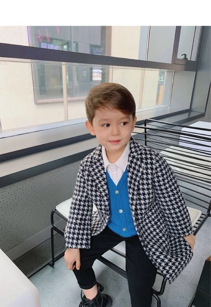Korean Autumn Winter Children Boy Woolen Coat Cotton Warm Thick Fleece Infant Boy Jacket Versatile Solid Kid Outwear Coat