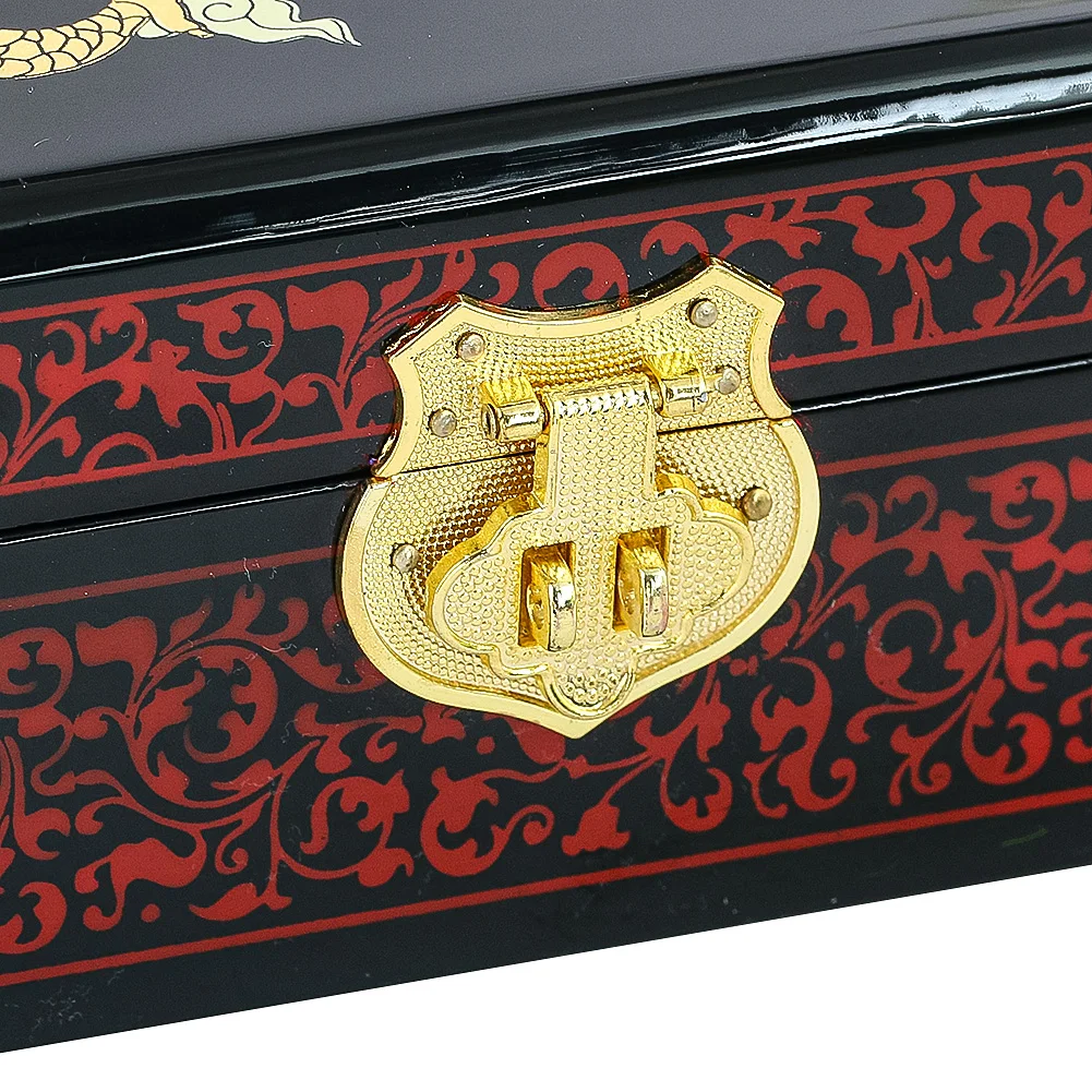 Wooden Lacquer Jewelry Box Chinese Traditional Double-Layer Gift Carrying Case for Wedding Necklace Ring Jewelry Display Storage