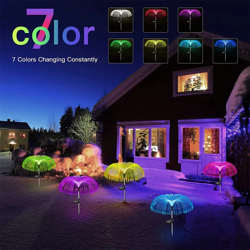 solar christmas pathway lights solar fiber lights led outdoor waterproof xmas decor yard garden patio lawn stake lights RGB Solar Garden Jellyfish Lights Outdoor Solar Yard Flower Optical Fiber Decor Light for Patio Pathway Lawn Christmas Lights