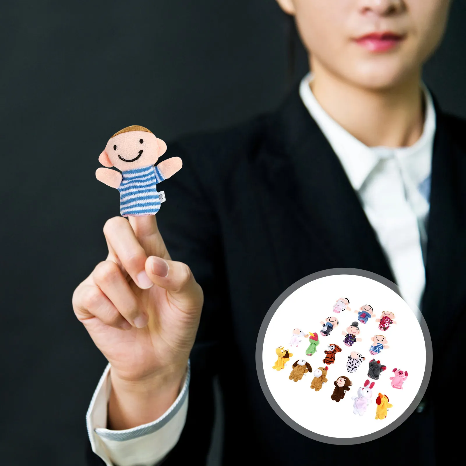 18Pcs 손가락 인형 교육 세트 부드러운 천 12 동물 6 가족 구성원 스토리텔링 플레이 하우스 액세서리