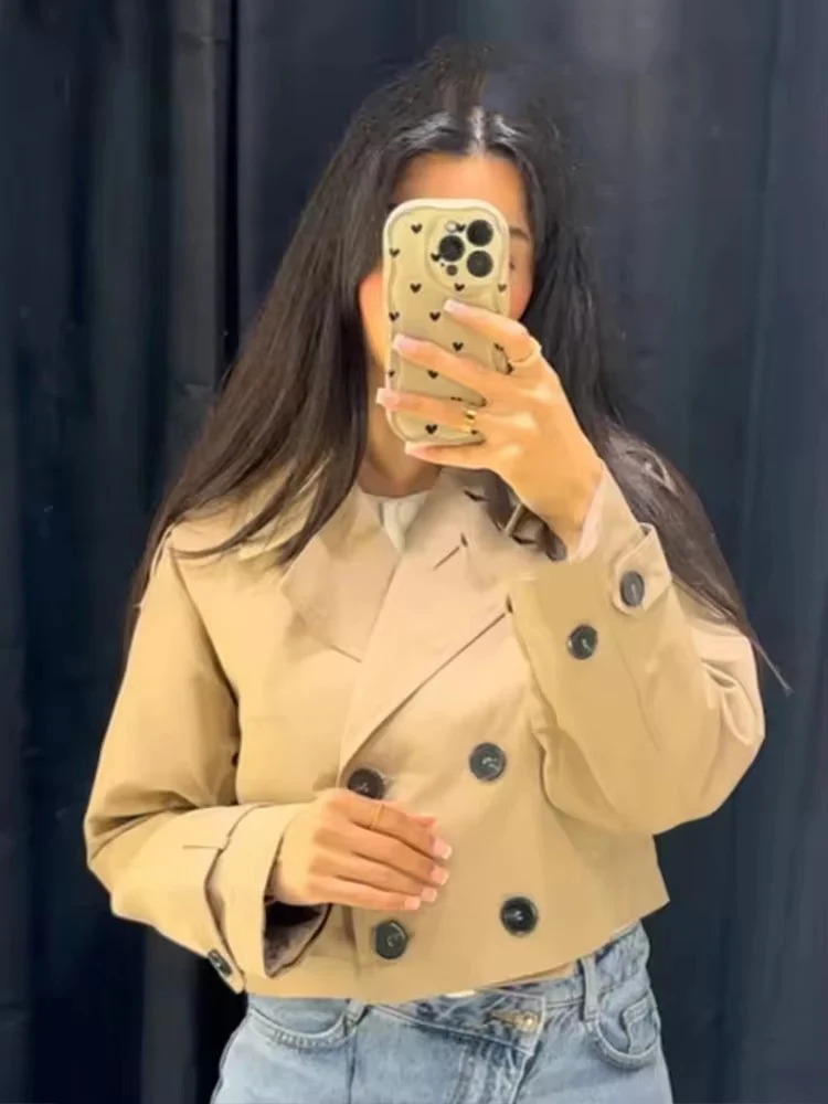 2025 Autumn Women's Jacket Long Sleeve Cropped Jackets for Women Fashion Double-Breasted Short Coats Casual New Outerwears