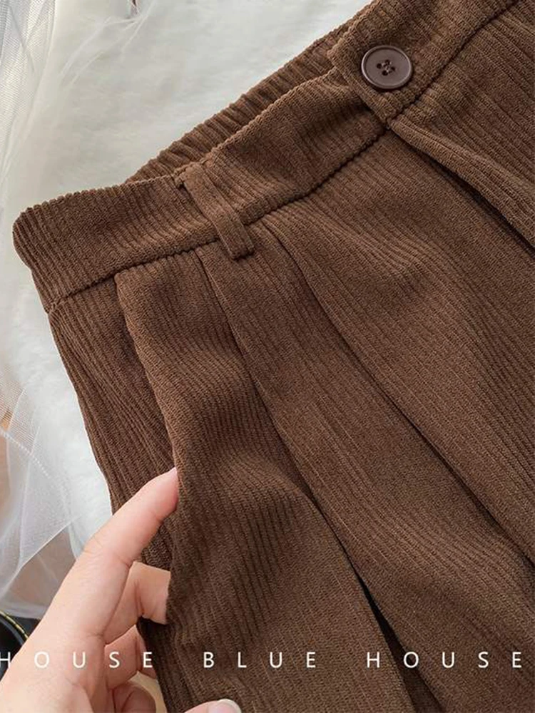 ZOKI-pantalones de pana Retro de cintura alta para mujer, Pantalón recto, informal, largo, Vintage, café, con bolsillos, combinan con todo, nuevo - Imagen 6