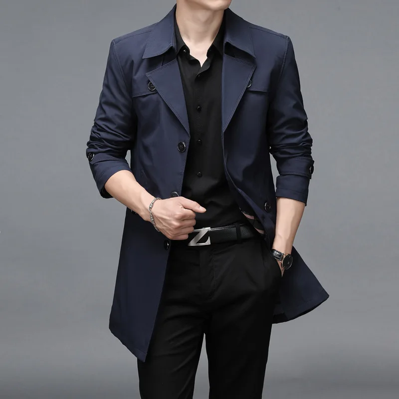 Trench coat Men Business Casual Single Breasted Long Jacket 6XL 7XL