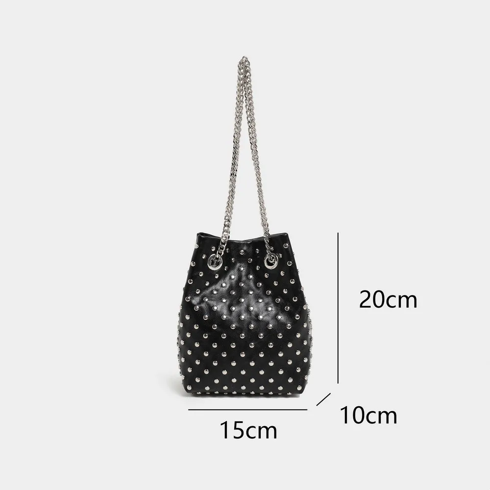 Luxury Women's Bag New High Quality Horseshoe Bucket Bag Exquisite PU Rivet Sequin Design Women's One Shoulder Handbag