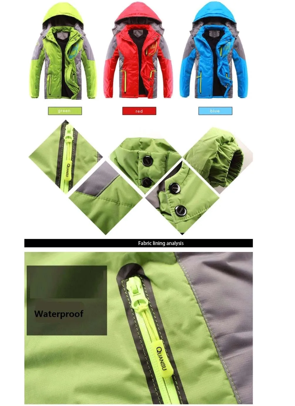 Winter Warmer Fleece Gepolsterter Dicker Kindermantel Wasserdichter Kontrast Abnehmbare Kapuze Reißverschluss Mädchen Jungen Jacken Kinder Outfits 3-12 Jahre – Detail 5