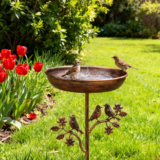 Garden Birdbath Sturdy Iron Outdoor Bird Bath for Outside Vintage Standing Birdbath Bowl for Outdoor Garden Patio Yard