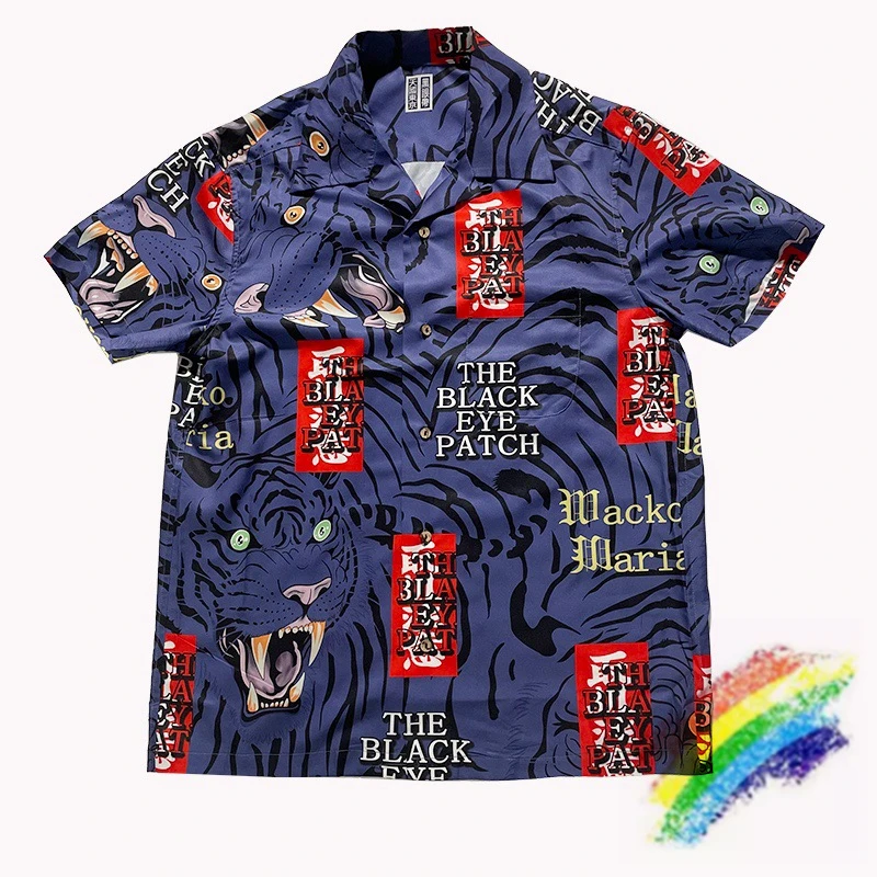 

2023ss WACKO MARIA Shirt Men Women 1:1 Best Quality Vintage Tiger Print Hawaii T-shirt Top Tees