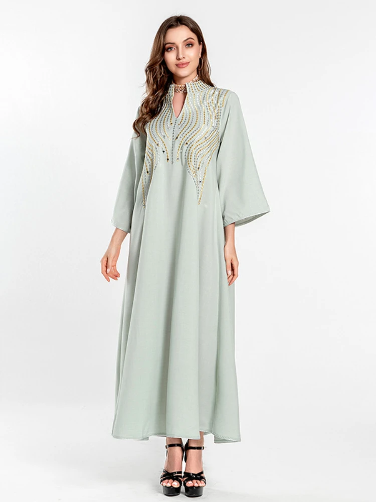 

Eid Ramadan Dress for Women Muslim Stand Collar Embroidery Abaya Dubai Arab Moroccon Kaftan Islamic Gown Robe Party Vestido 2024