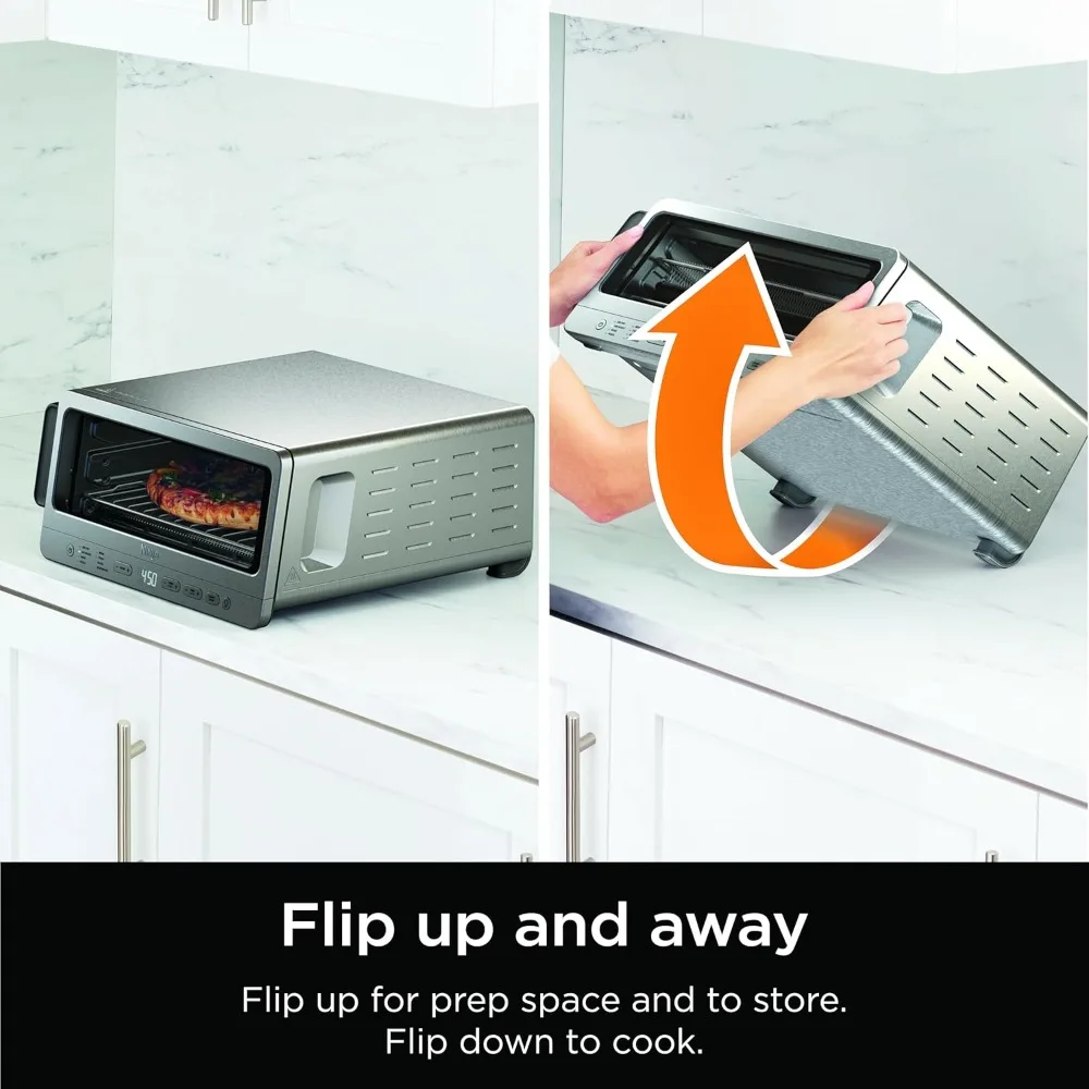 Flip Toaster Oven & Air Fryer, 8-in-1 Functionality,Flip Up & Away Capability for Storage Space,Wire Rack Removable Crumb Tray