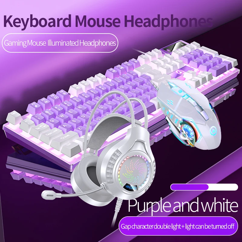 

Gaming Keyboard Mouse Headphone Set Wired Backlight Game 104 Keys Keyboards 3600DPI Mice USD 3.5mm Headset Combos for PC Gamer