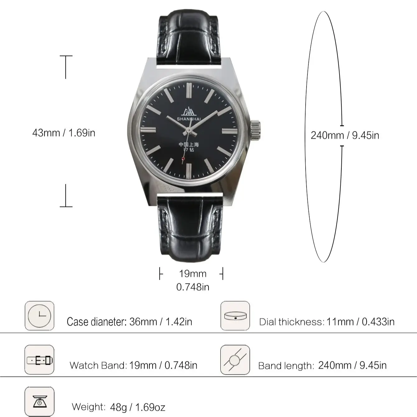 Shanghai 7120 Hand-Wind Mechanical Watch Men 36mm Retro Business Timepiece Classic Simple Look