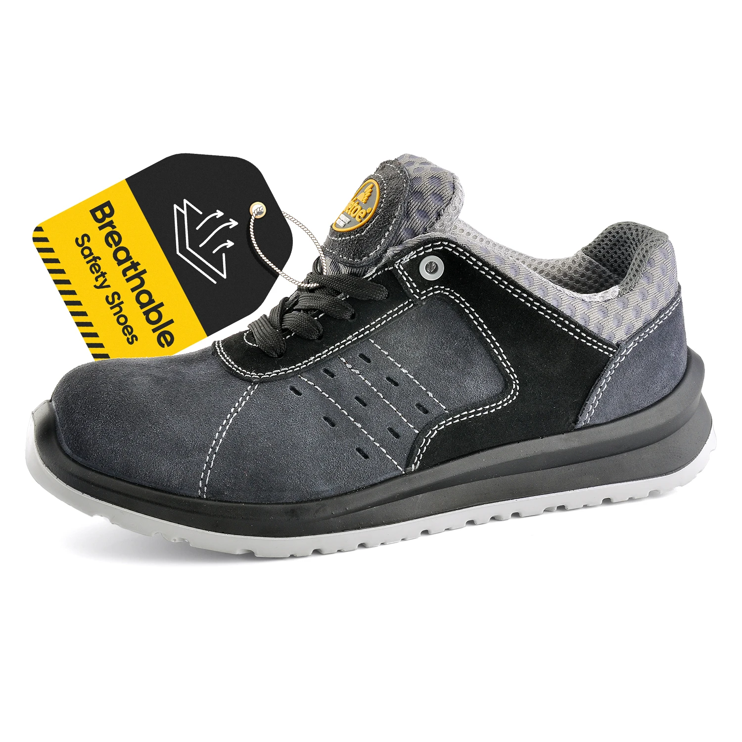 Safety work sports shoes comfortable toe cow suede mesh fashion breathable air lace up durable para hombre de deporte