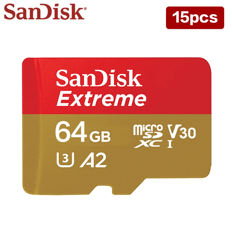 Sandisk 15PCS 익스트림 마이크로 SD 카드 256GB A2 메모리 카드 A1 32GB V30 U3 플래시 카드 64GB TF 카드 128GB 메모리 Microsd