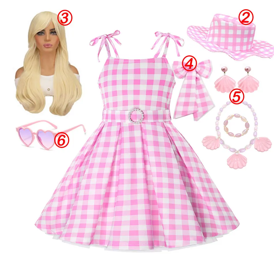 thumbnail image 1 of Disfraz de Barbi de Halloween para niñas, conjunto de ropa Punk de calle Rosa sin mangas con lazo para fiesta, vestido Vintage a cuadros, nuevas películas, 1 of 5