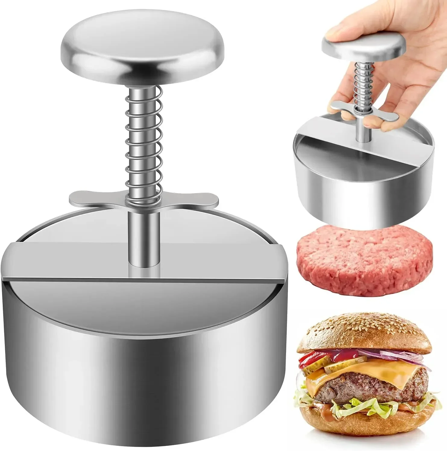 

304 Stainless Steel Hamburger Meat Press Burger Patty Maker Mold Manual Cake Beef Pork Rice Press Making Molds Grill Meat Tool