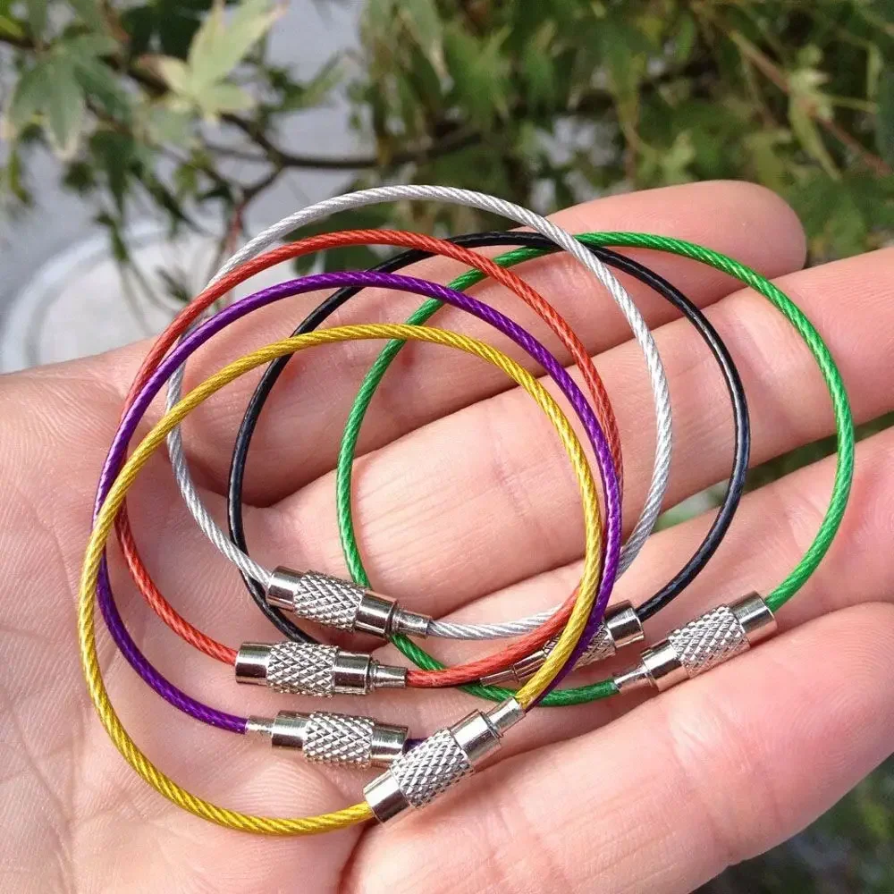 5Pcs Colorful EDC Keychain Stainless Steel Carabiner Key Holder Outdoor Tools with Screw Locking Wire Keyrings Cable Rope