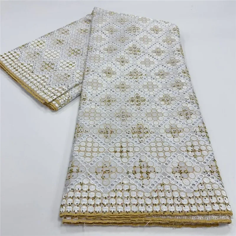 

5 Yard Swiss Voile Dry Lace Fabric Latest With Diamonds Embroidery African 100% Cotton Dubai Style For Party Cloth Material WQ21