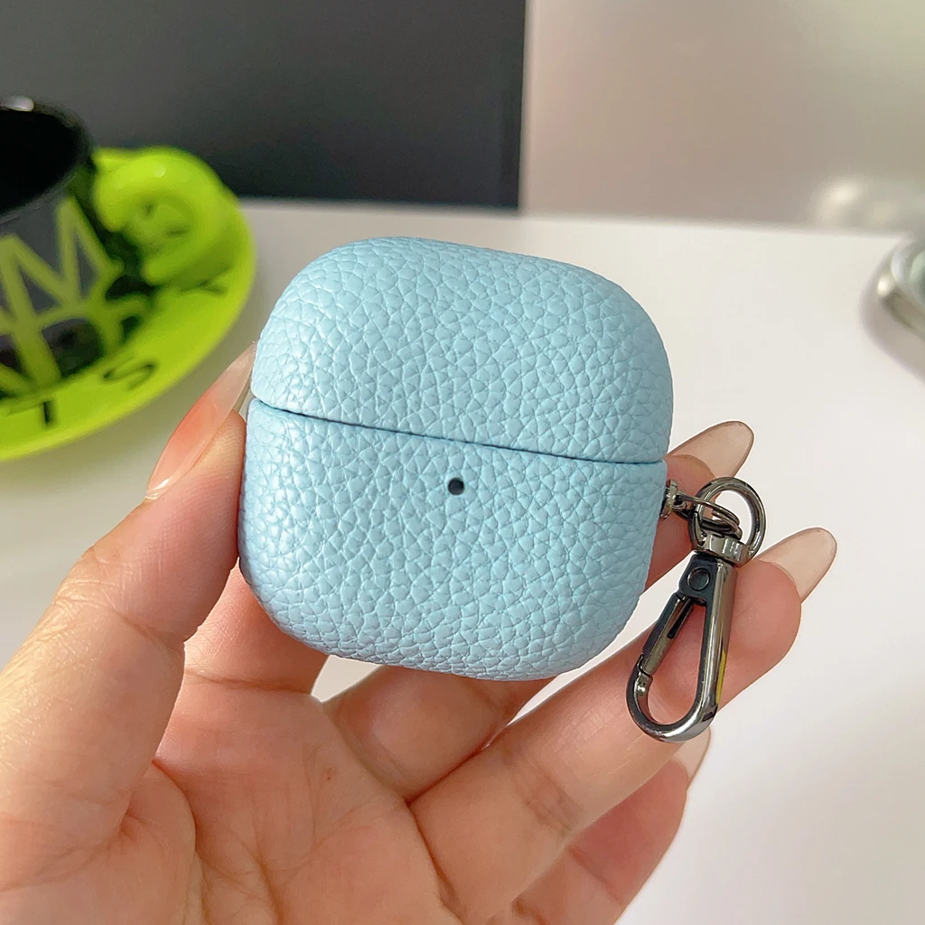 Vintage Premium Lychee Texture PU Leather Earphone Cover Case with Hook in Multiple Colors
