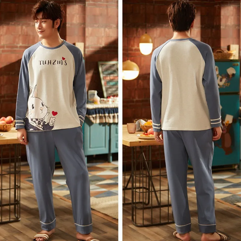 2024 New Long-sleeved Couple Pajamas Outfit Man Woman Spring Autumn Sleepwear Suit Youth Cute Cartoon Cotton Loungewear Sets