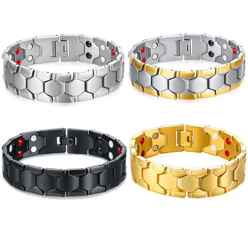 Health Magnetic Therapy Bracelet Men Black 316L Stainless Steel 4 Elements Bracelets & Bangles Jewelry Drop-Shipping