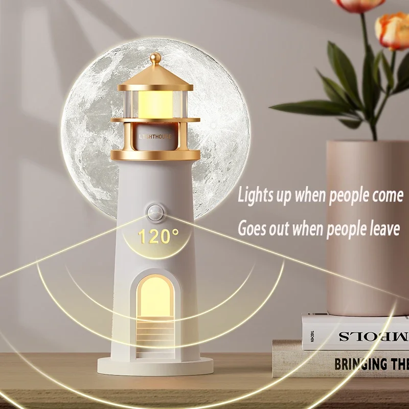 Projection Lighthouse Lamps Night Light Moon Lamp Remote Control Motion Sensor Ambient Lights Xmas Christmas New Year's Gift