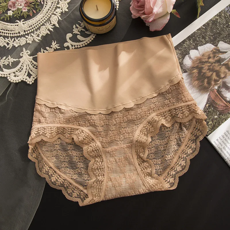 

Lace Thin High Waist Cloud Panties Women's Sexy Women's Underwear Ladies Ice Silk Seamless Abdominal Panties Solid Color Panties