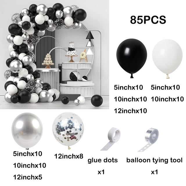 Kit Arco Palloncini Nero Bianco Argento - 103 Pezzi Per Feste Compleanni Matrimoni - Foto 12