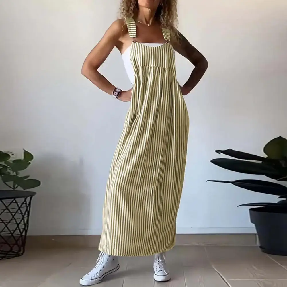 

Bohemian Style Dress Chic Bohemian Maxi Dress Striped Backless Sleeveless for Beach Vacations Casual Outings Sleeveless Sundress