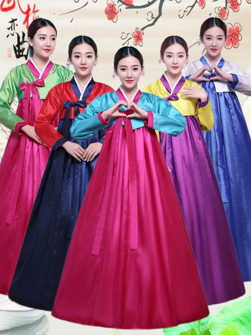 

Женский костюм Hanbok в Корейском стиле, платье для традиционного дворца с длинным рукавом, яркое платье для нового года, 12 цветов