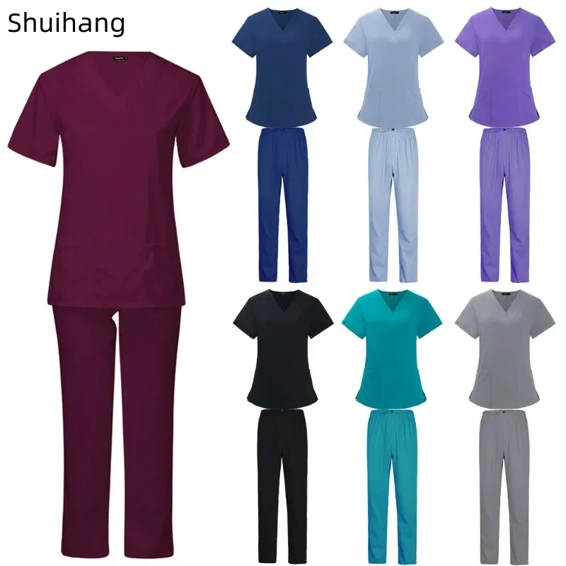 

Summer Thin Unisex Scrubs Set For Man Women Beauty Salon Nurse Scrubs Suit Lab Spa Uniforms V-Neck Pet Grooming Work Wear