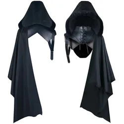 Medieval Gothic Knight Armour Black Cloak with Lace - Up Detail - Renaissance Fantasy Cosplay Costume - One Size (Hooded cape)
